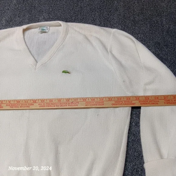 * Vintage IZOD Lacoste Sweater Men XL White Pullover‎ V Neck Needs Bleach - Picture 5 of 6